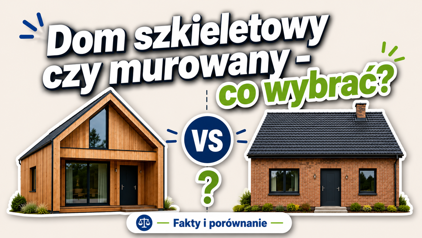 Dom szkieletowy i dom murowany zestawione obok siebie